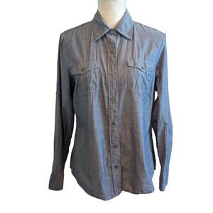 Banana Republic Button-Down Shirt Blouse Women's Medium Gray Soft Wash Cotton